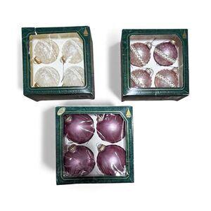 Lot 3 Vintage Christmas by Krebs Glass Ornaments Frosted Ivory Rose Mauve 12pc